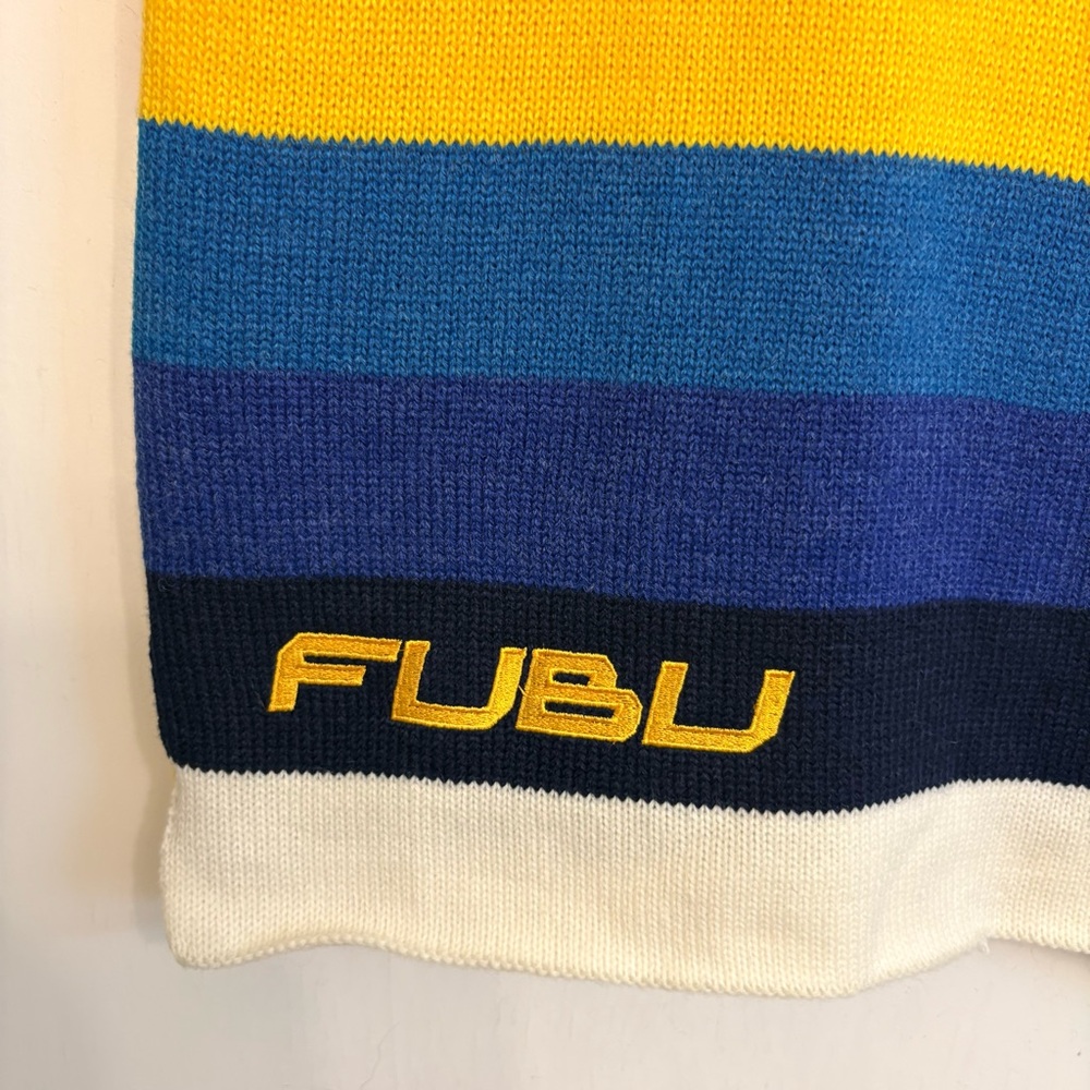VTG Y2K FUBU Colorblock Scarf One Sz Yellow Blue Acrylic Wool Skater Streetwear